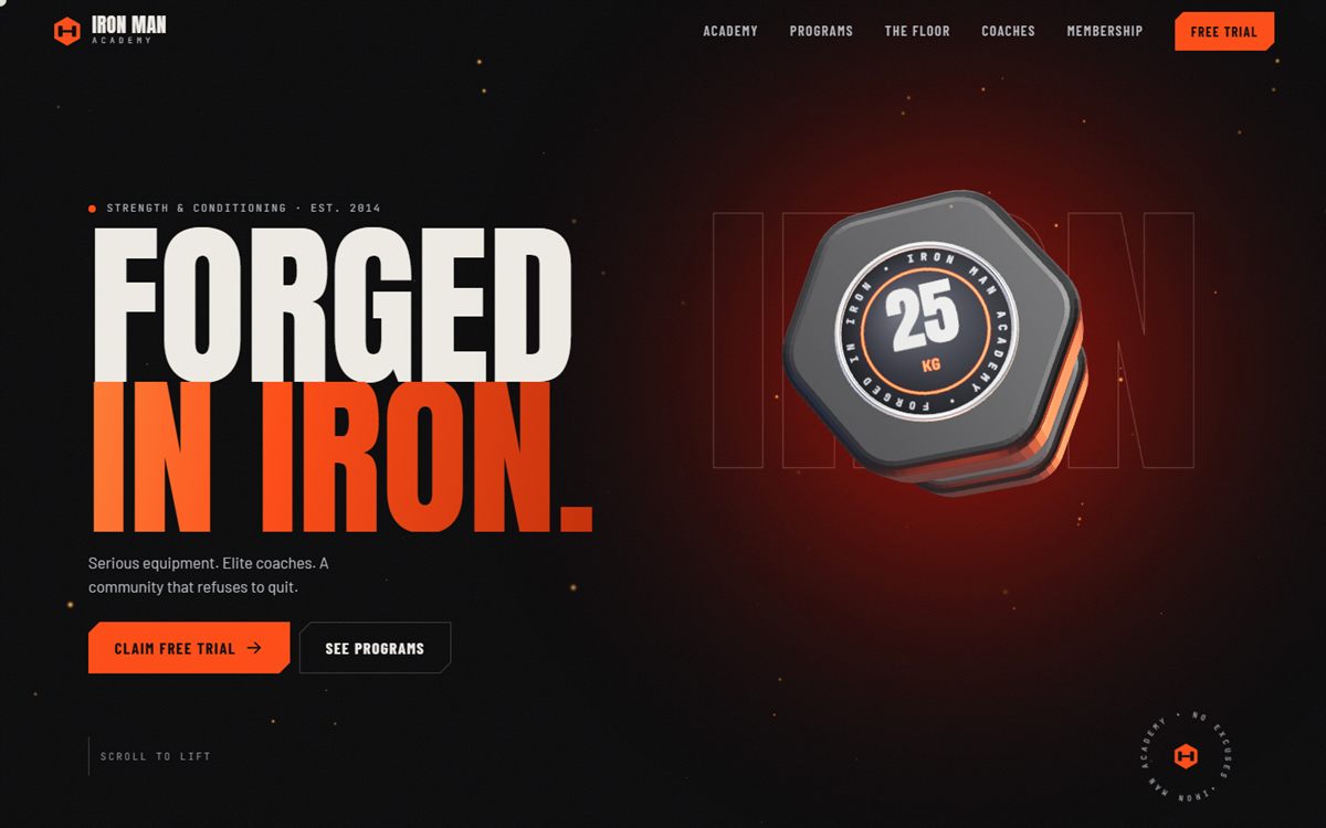Iron Man Academy gym website home page